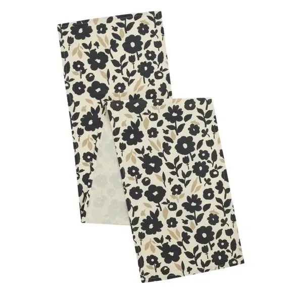 Floral Table Runner - Black/White, Cotton