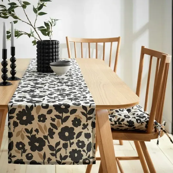 Floral Table Runner - Black/White, Cotton image