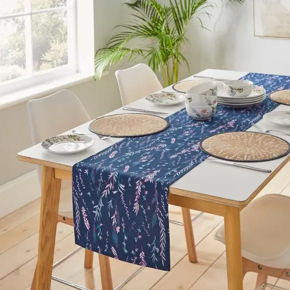 Floral Table Runner - Navy, Cotton image