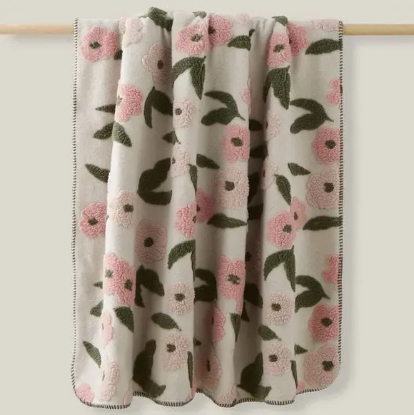 Floral Throw Blanket with Sherpa - Multicolor