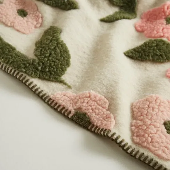 Floral Throw Blanket with Sherpa - Multicolor