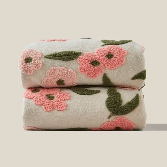 Floral Throw Blanket with Sherpa - Multicolor