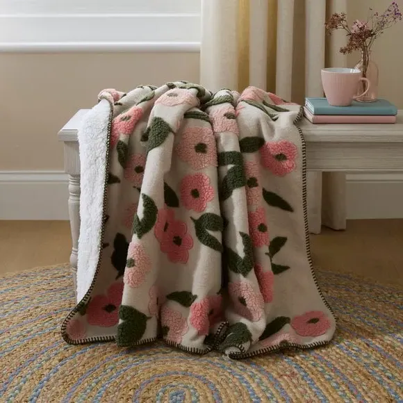 Floral Throw Blanket with Sherpa - Multicolor image
