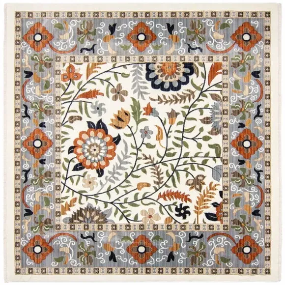 Floral Traditional Rug with Border - Cream