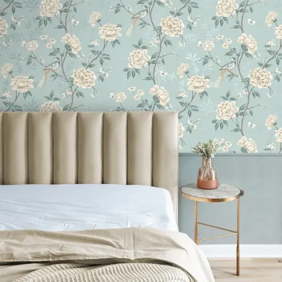 Floral Trail Wallpaper - Duck Egg image