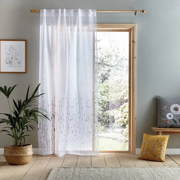 Floral Voile Panel with Hidden Tab Top - Ochre