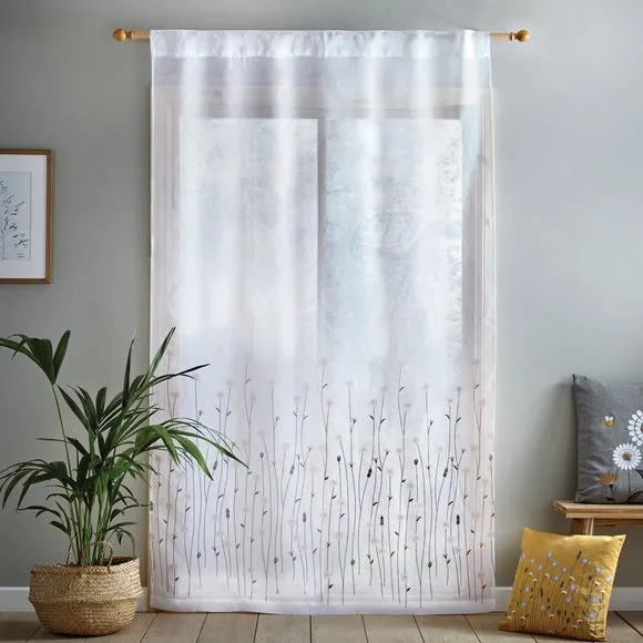Floral Voile Panel with Hidden Tab Top - Ochre
