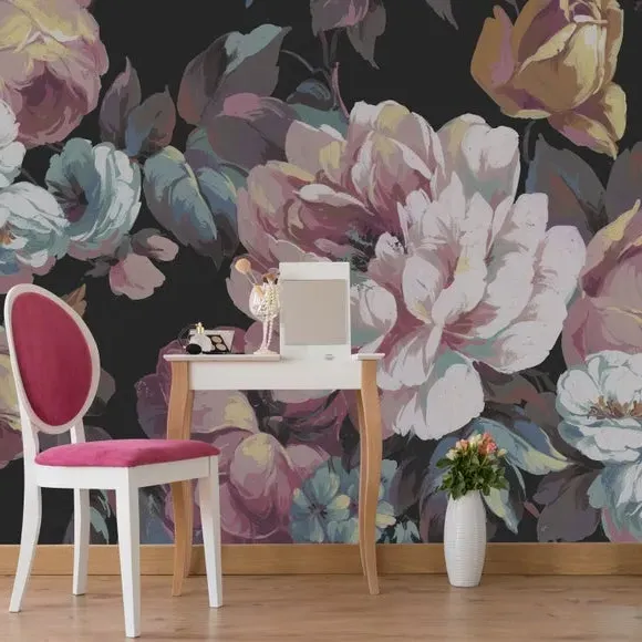 Floral Wall Mural - Black