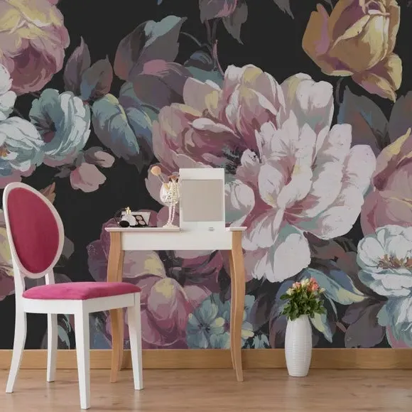 Floral Wall Mural - Black
