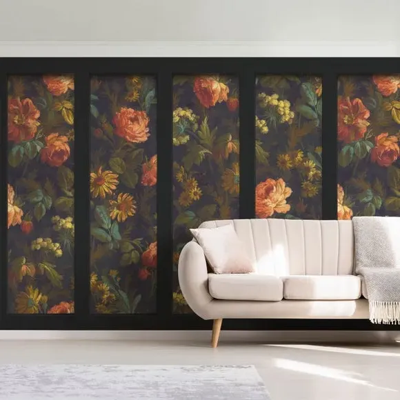 Floral Wall Mural - Black, Vintage Design