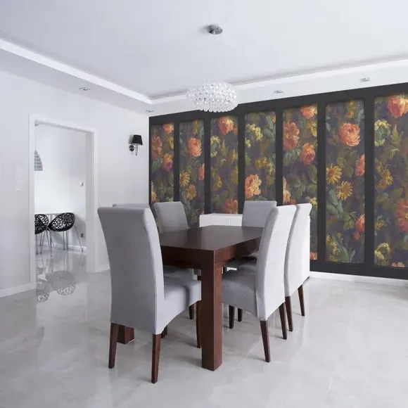 Floral Wall Mural - Black, Vintage Design