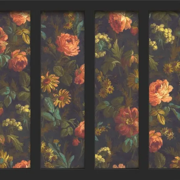Floral Wall Mural - Black, Vintage Design