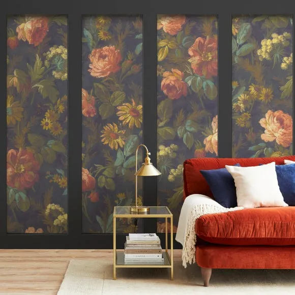 Floral Wall Mural - Black, Vintage Design image