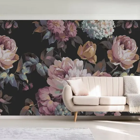 Floral Wall Mural - Black image