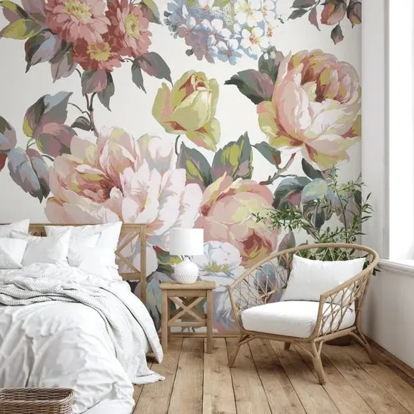 Floral Wall Mural - Terracotta