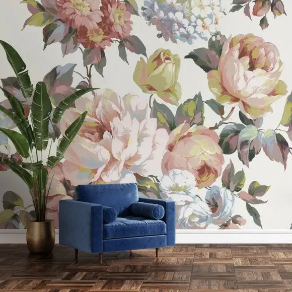Floral Wall Mural - Terracotta