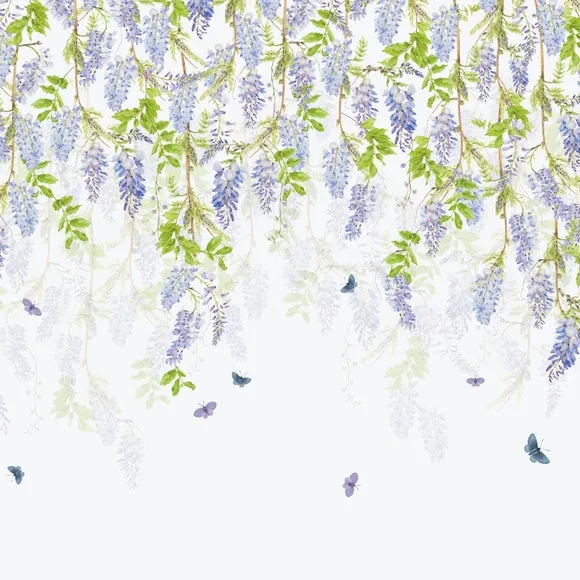Floral Wall Mural with Butterflies - Blue Paper
