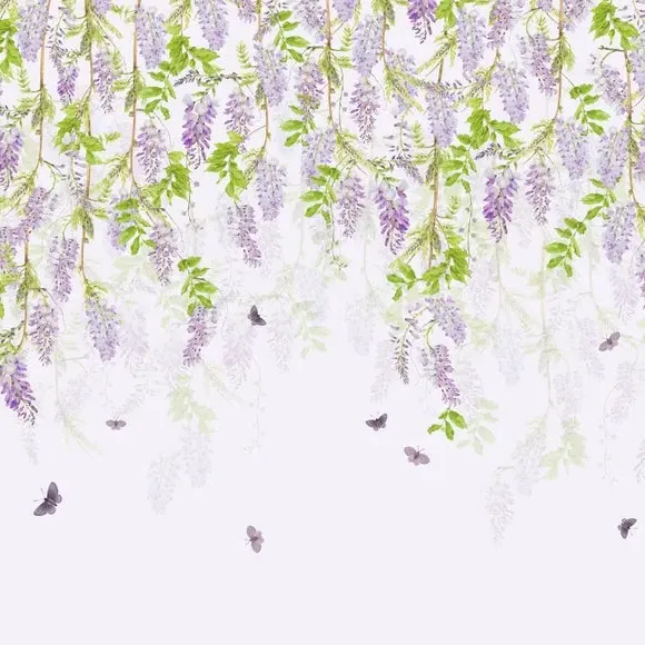 Floral Wall Mural with Butterflies - Lavender