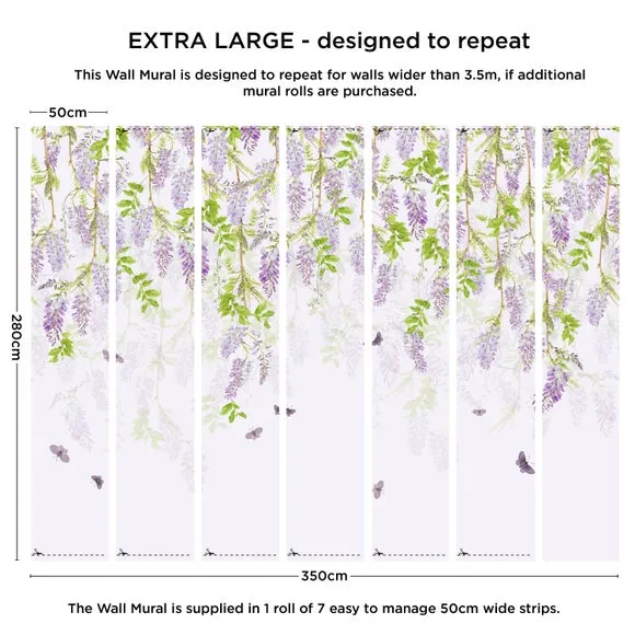 Floral Wall Mural with Butterflies - Lavender