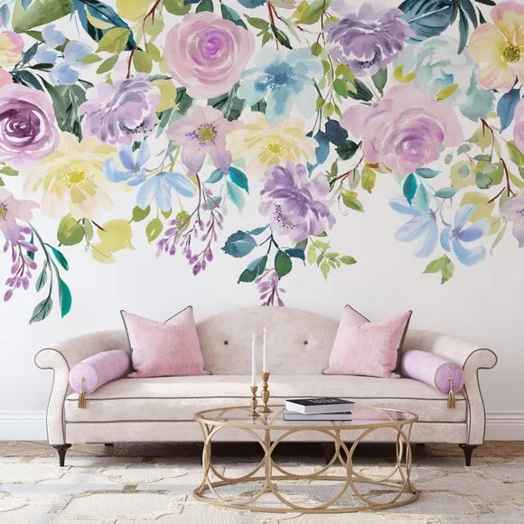 Floral Wall Mural with Paste Application - Mauve