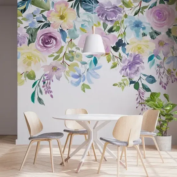 Floral Wall Mural with Paste Application - Mauve