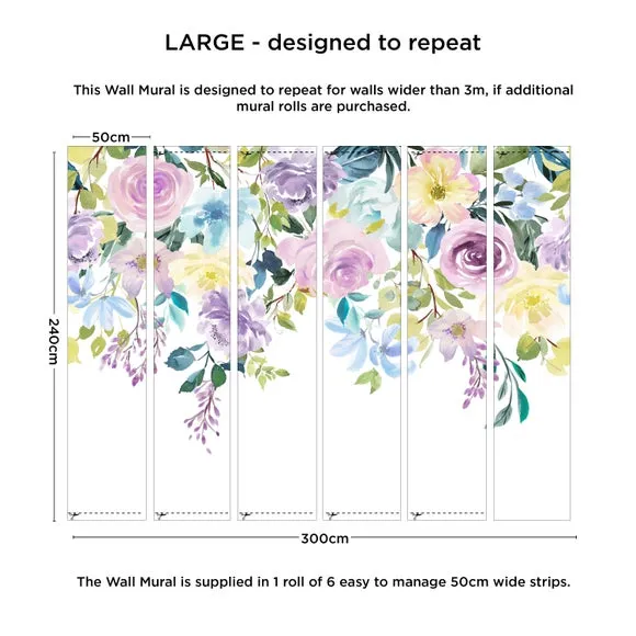 Floral Wall Mural with Paste Application - Mauve