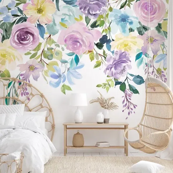Floral Wall Mural with Paste Application - Mauve