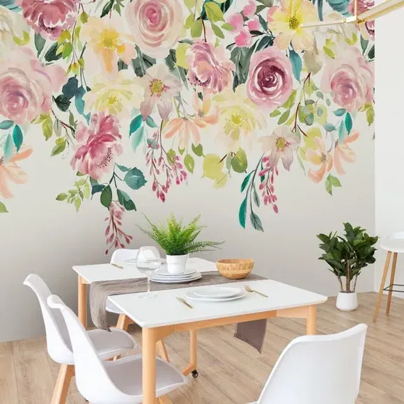 Floral Wall Mural with Paste Application - Pink