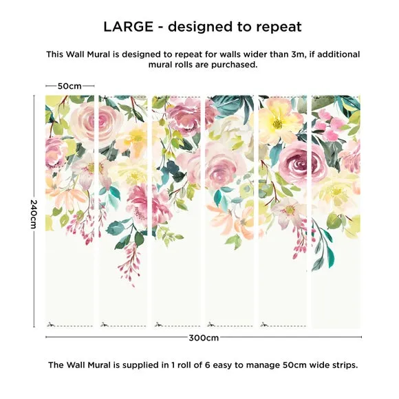 Floral Wall Mural with Paste Application - Pink