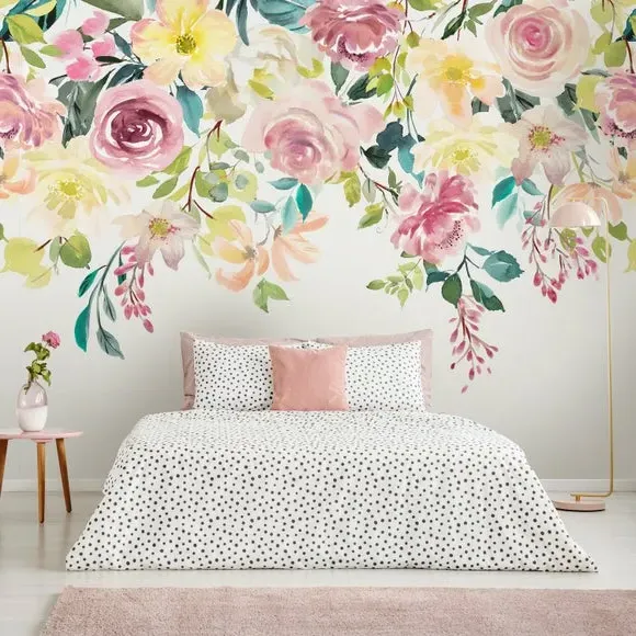 Floral Wall Mural with Paste Application - Pink