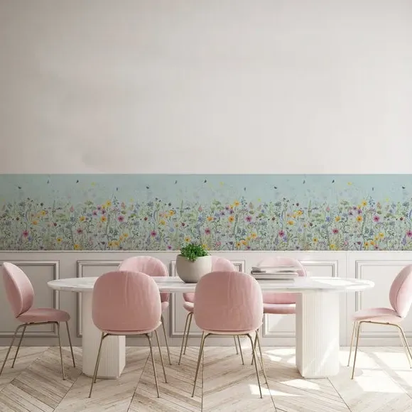 Floral Wallpaper Border - Blue, Non-Woven