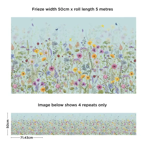 Floral Wallpaper Border - Blue, Non-Woven
