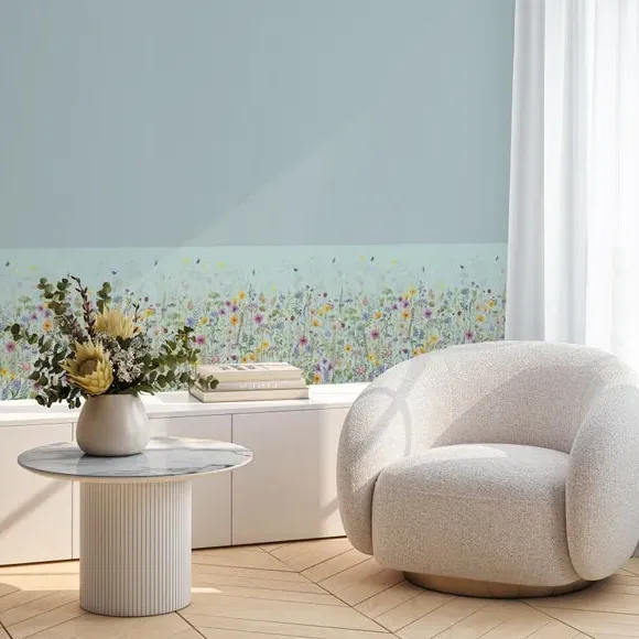 Floral Wallpaper Border - Blue, Non-Woven