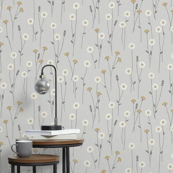 Floral Wallpaper - Ochre, Matt Finish