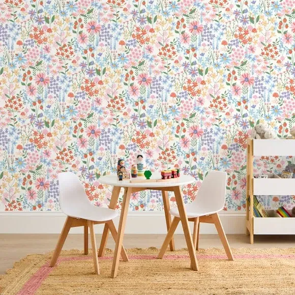 Floral Wallpaper with Ladybird Design - Multicolor image
