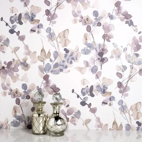 Floral Wallpaper with Matt Finish - Purple