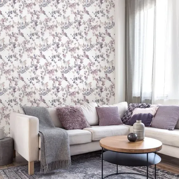 Floral Wallpaper with Matt Finish - Purple