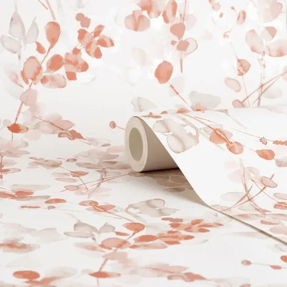 Floral Wallpaper with Matt Finish - Terracotta