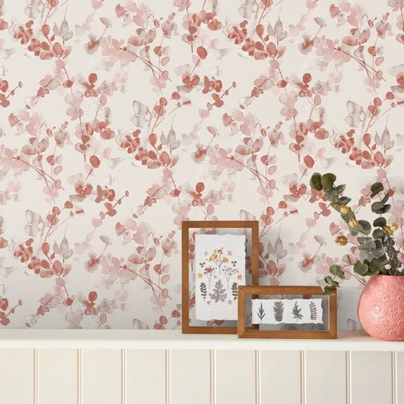 Floral Wallpaper with Matt Finish - Terracotta