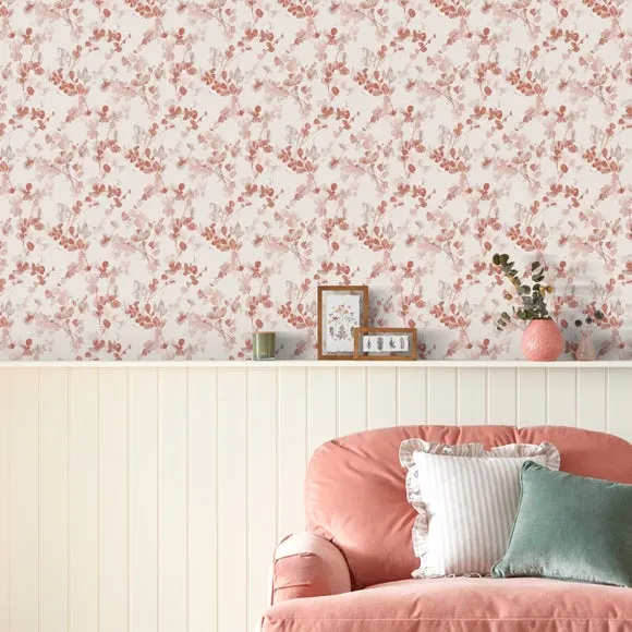 Floral Wallpaper with Matt Finish - Terracotta