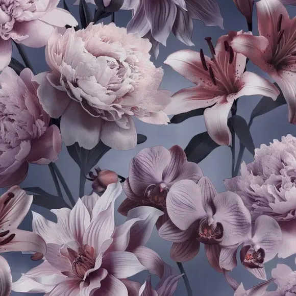 Floral Wallpaper with Matte Finish - Blue