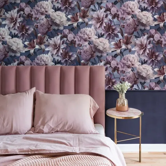 Floral Wallpaper with Matte Finish - Blue image