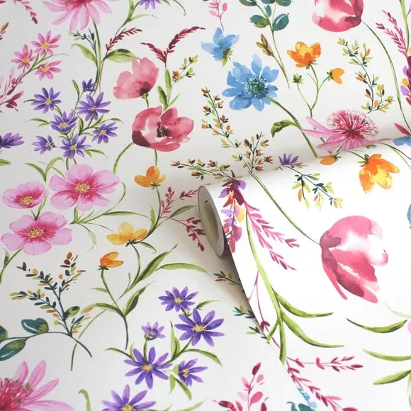Floral Wallpaper with Matte Finish - Multicolor