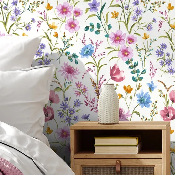 Floral Wallpaper with Matte Finish - Multicolor