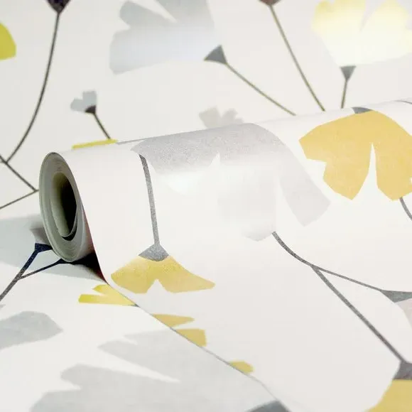 Floral Wallpaper with Mica Accents - Mustard