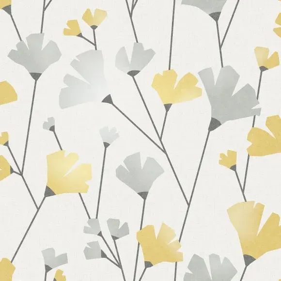 Floral Wallpaper with Mica Accents - Mustard