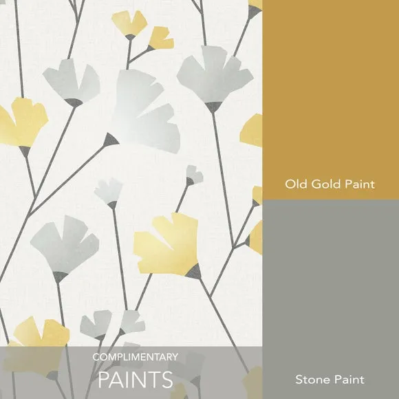 Floral Wallpaper with Mica Accents - Mustard