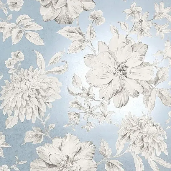 Floral Wallpaper with Mica Backing - Blue