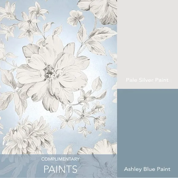Floral Wallpaper with Mica Backing - Blue