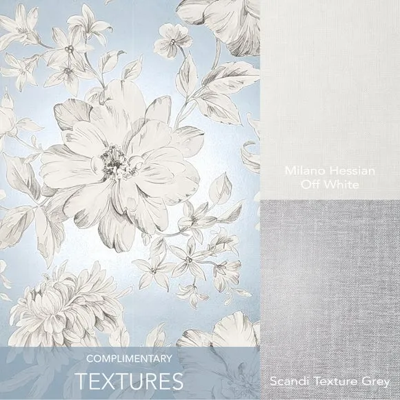 Floral Wallpaper with Mica Backing - Blue